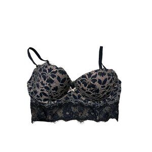 Victorias Secret Dream Angels Padded Demi Bra Long Line Black Lace Mesh 32D